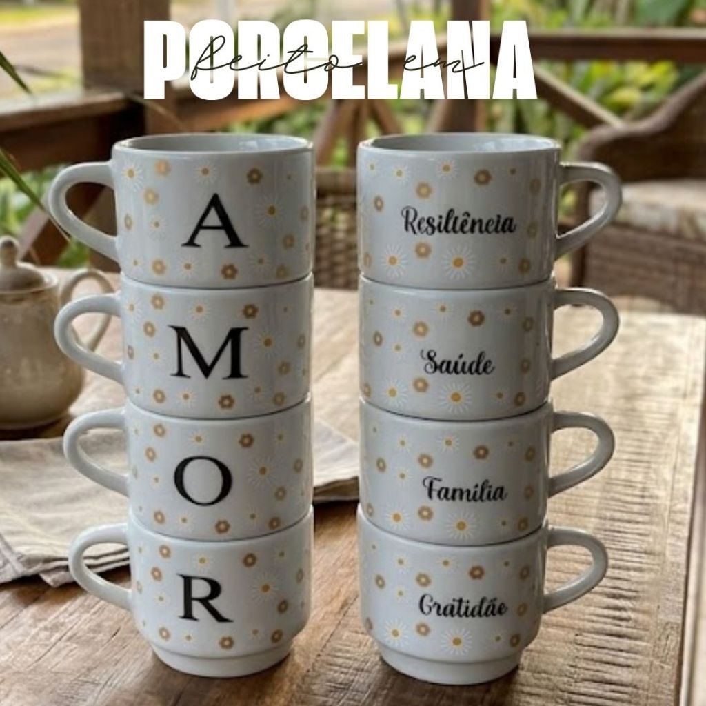 Jogo 4 Xícaras de Porcelana Branca Caneca 200ml C