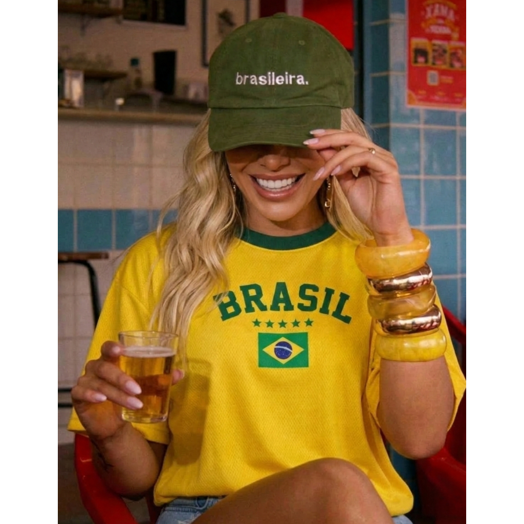 Camiseta Brasil Feminina Bandeira Estrelas Estampa
