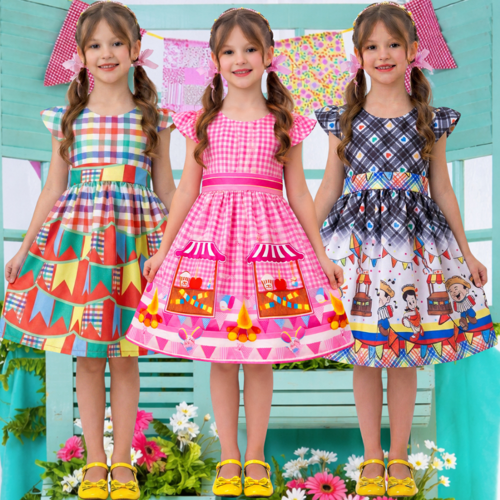 Vestido Infantil menina festa junina quadrilha arr