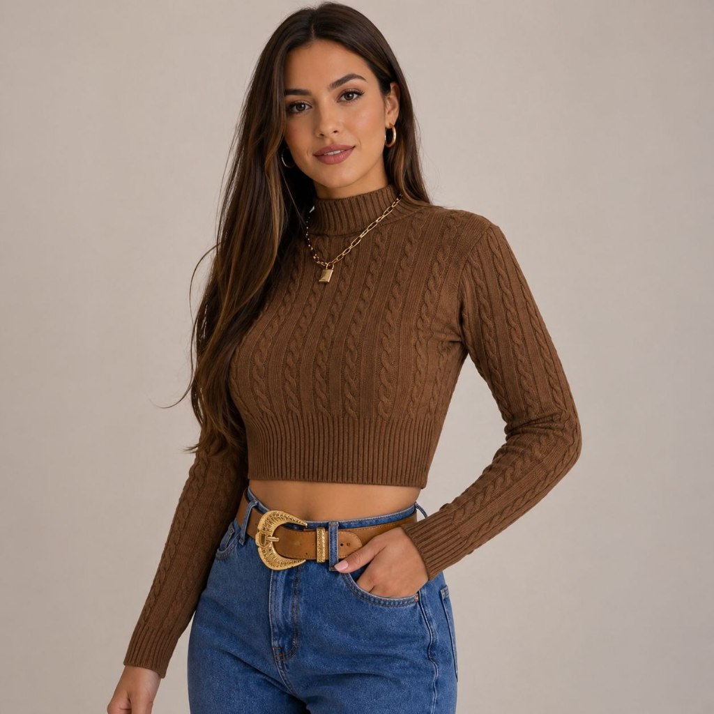 Cropped Modal de Tricot Manga Longa de Frio Estilo