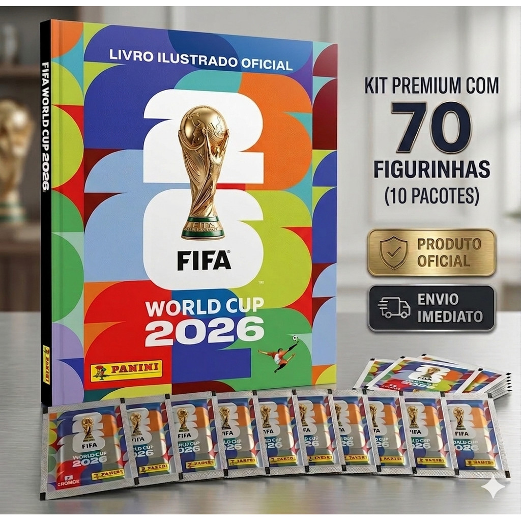 Kit Álbum Capa Dura e 70 figurinhas (10 envelopes