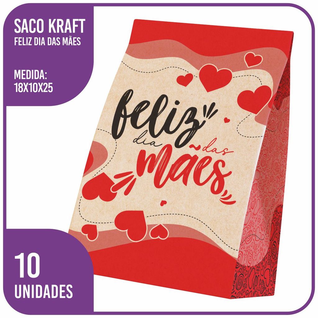 Saco Kraft Feliz Dia das Mães PP 18x10x25 –