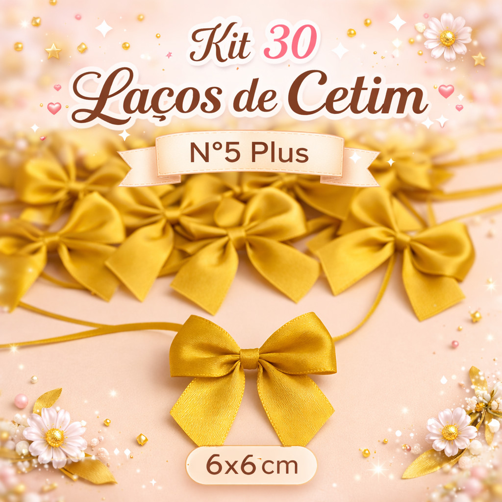 Kit 30 Laços/Lacinhos de Cetim N.5 6x6cm para Doc