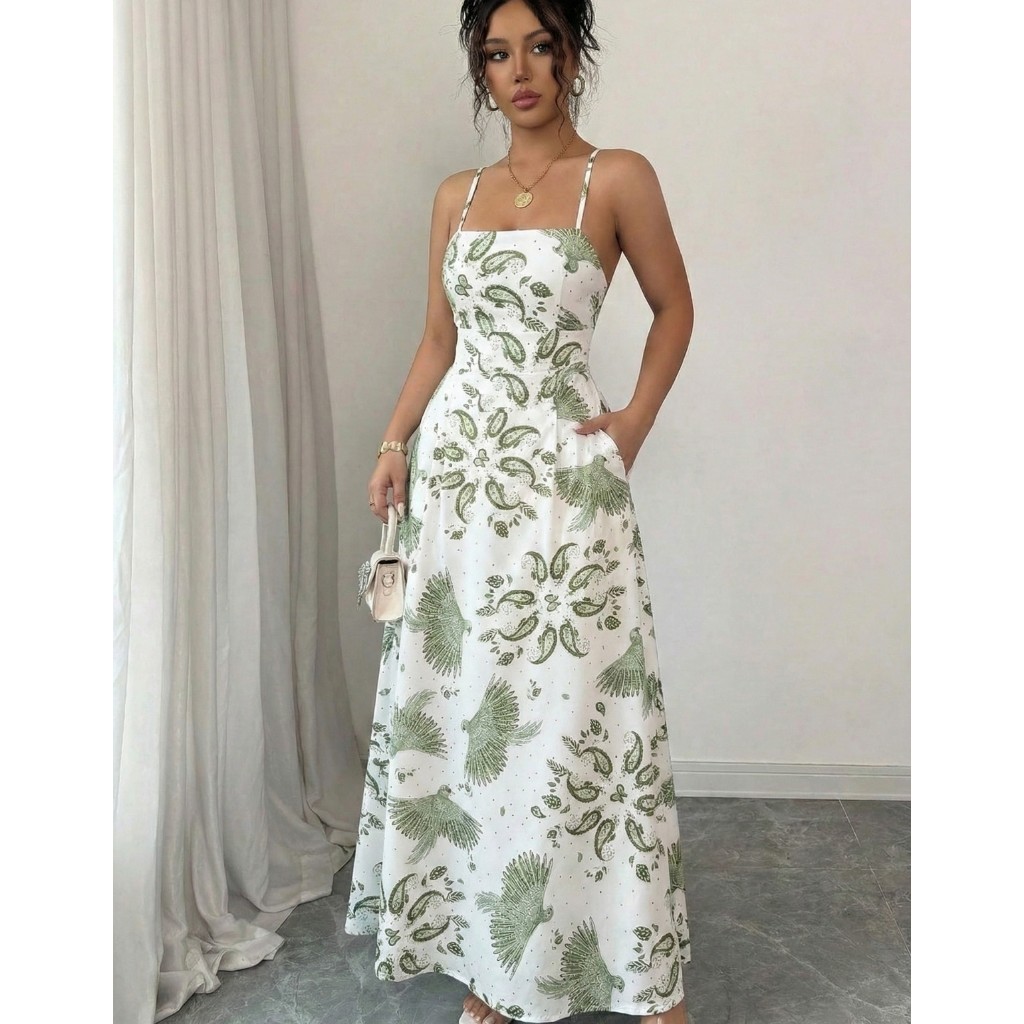 Vestido Longo Feminino Alcinha Fina Bojo Estampa F