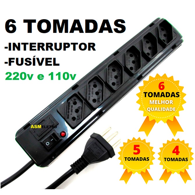 FILTRO DE LINHA RÉGUA DE TOMADAS 6, 5, 4 e 3 toma