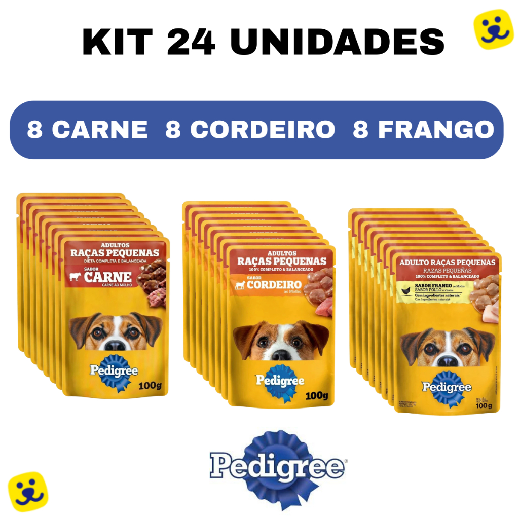 Kit 24 Sachê Pedigree 100g Cachorro Adulto Raças