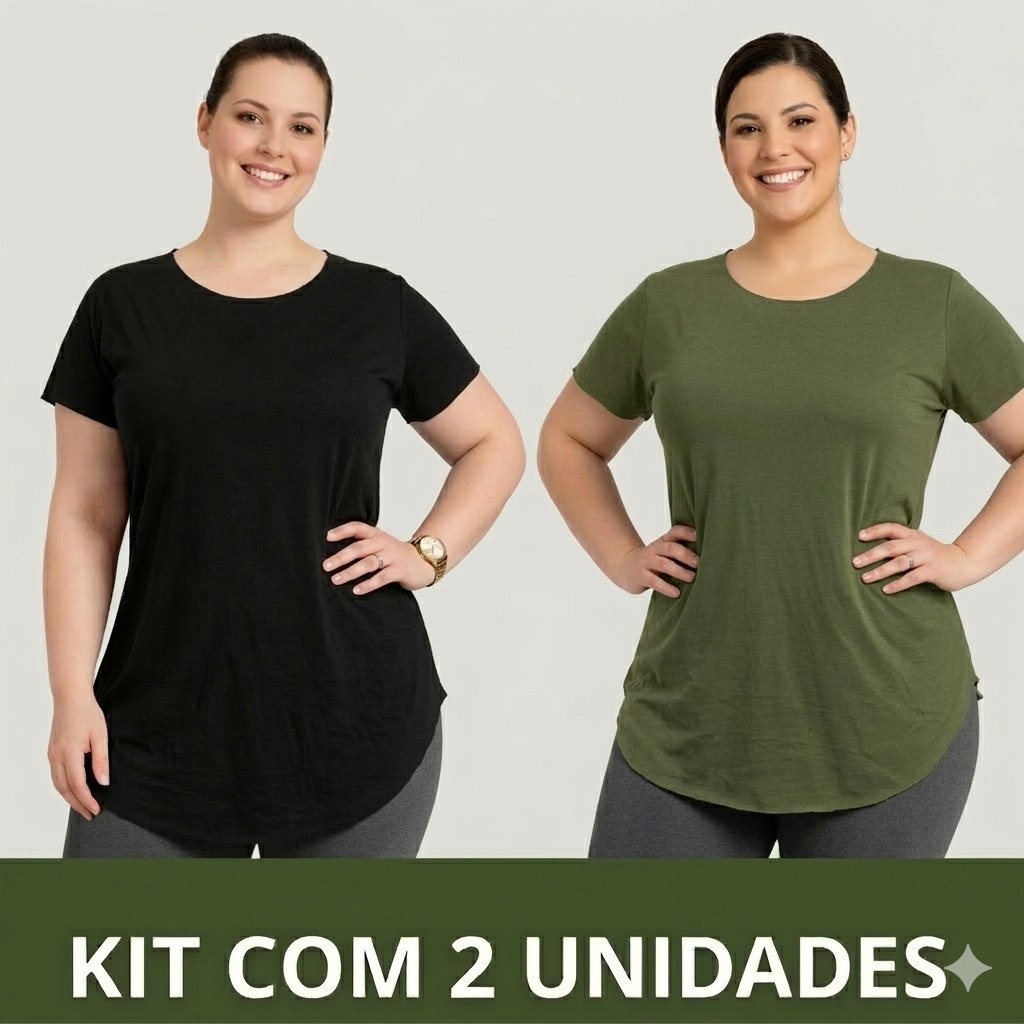 Kit 2 Camisas Fitness Plus Size Alongadas Tapa Bum