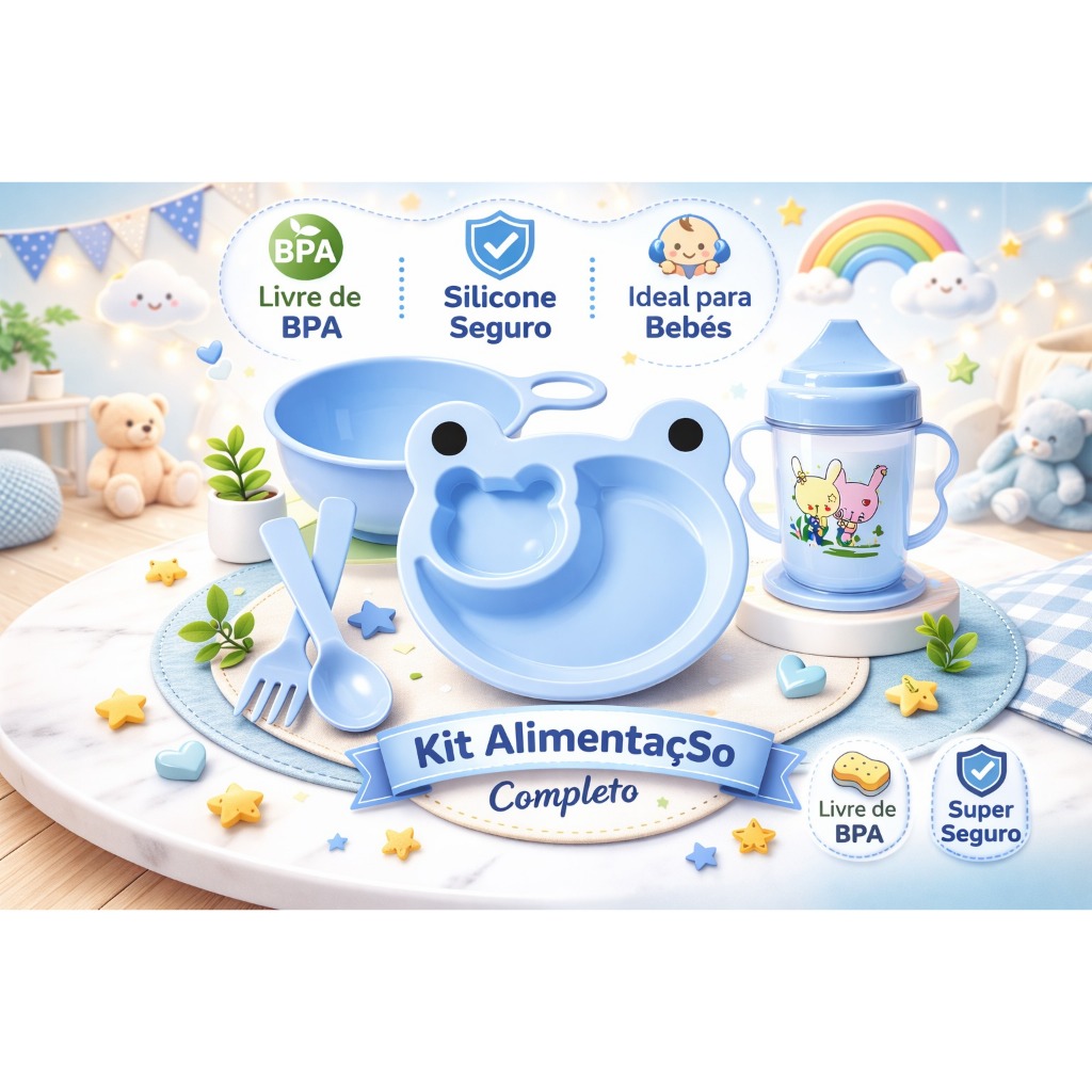 Kit Alimentação Papinha Infantil 5 peças Menino