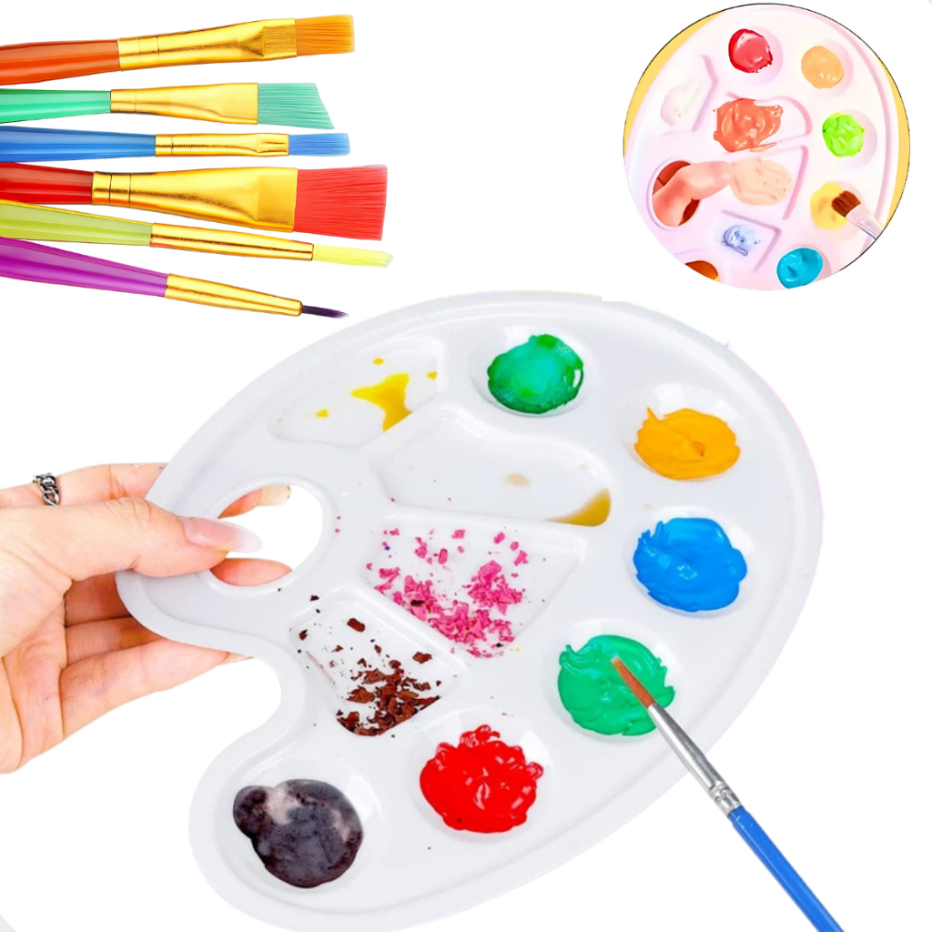 Kit Para Pintura 7 Peças Com Pincel Colorido e Pa