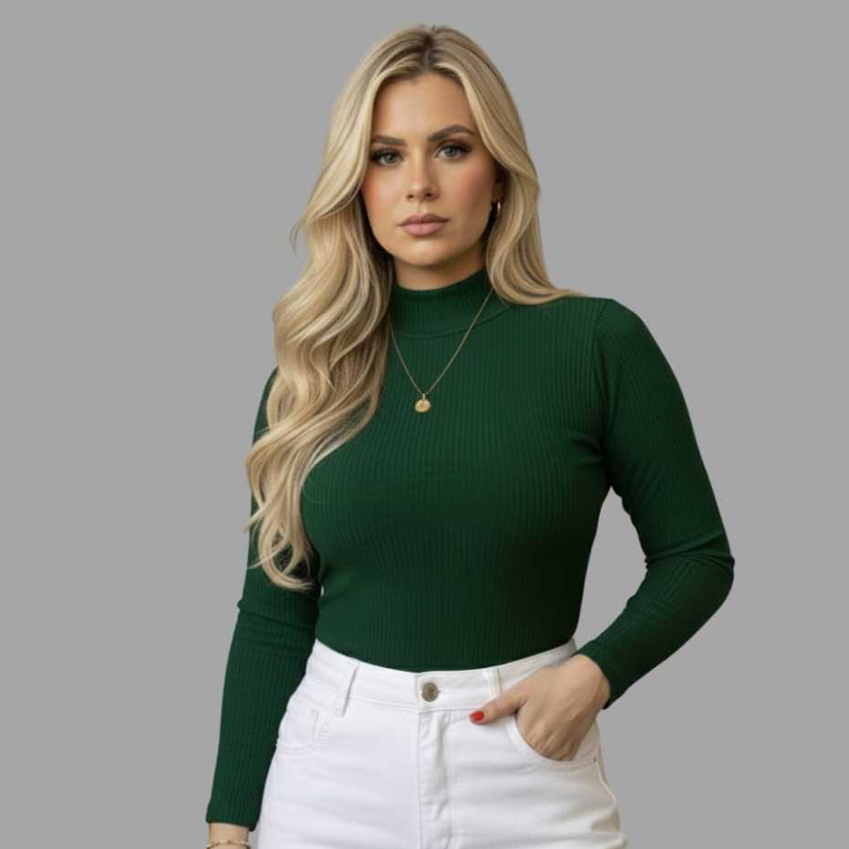 Blusa Feminina Básica Cacharrel Manga Longa Tecid