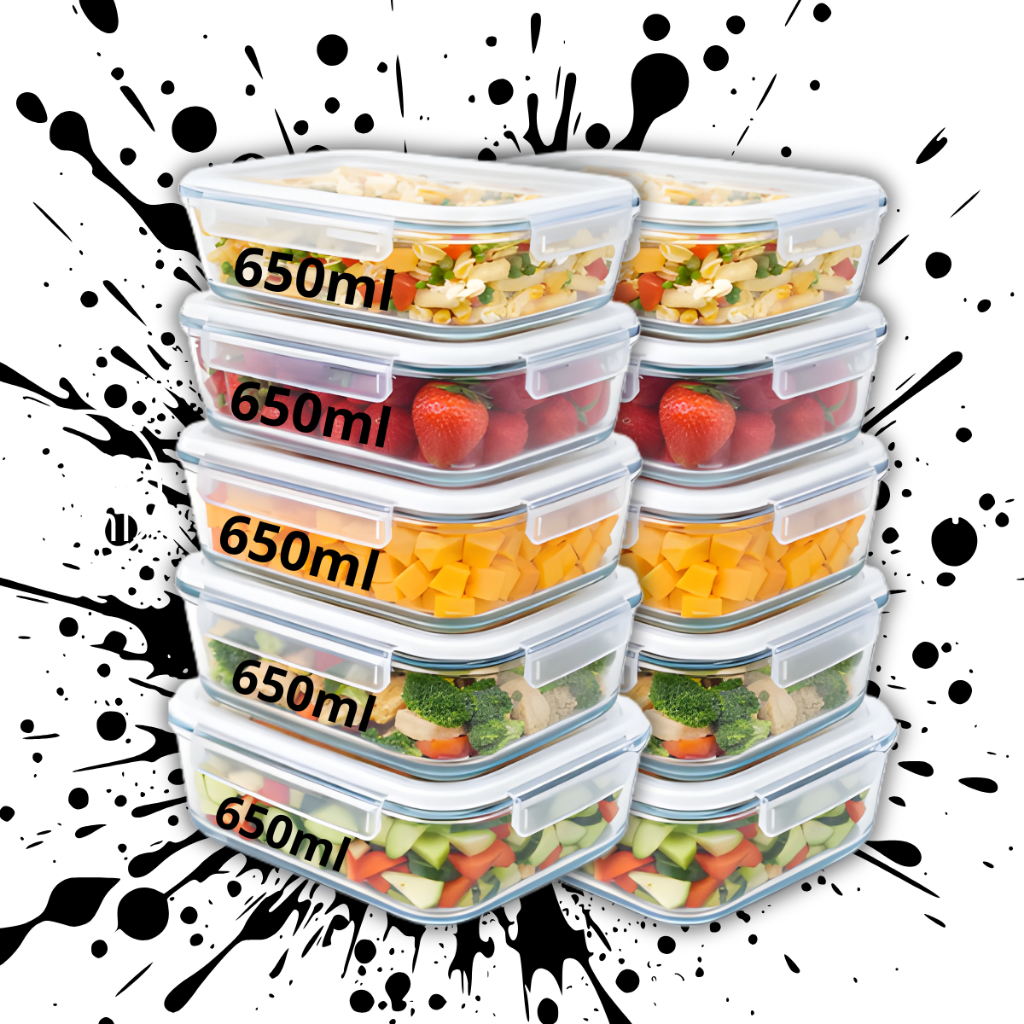 Kit Pote Hermetico Vidro 650ml Tampa Trava Marmita