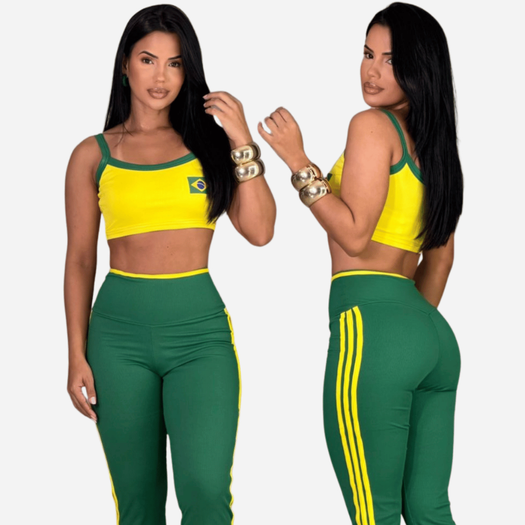 Conjunto Feminino Brasil Cropped Alcinha Calça Fl