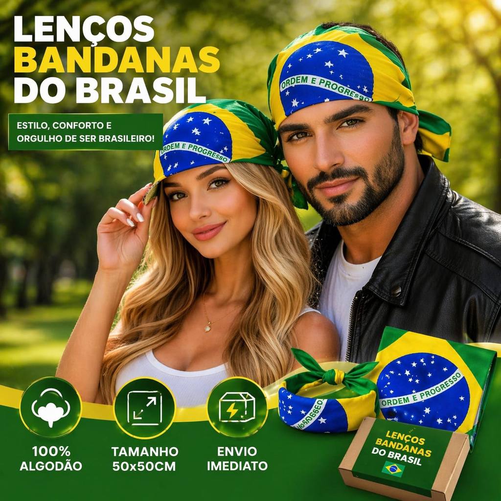Bandana Brasil Lenço Feminino e Masculino Unissex