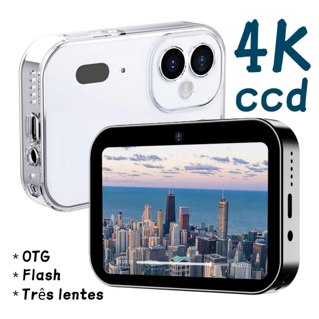 Câmera digital CCD 4K de 64 MP com painel de toqu
