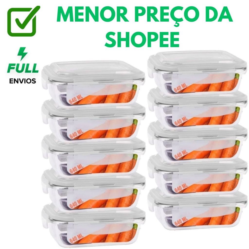 Jogo 3/5/10 Pote Marmita Vidro 370ML 525ML 640 ML 