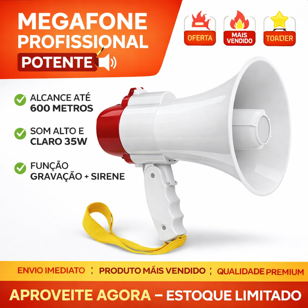 Megafone Profissional 35W Recarregável com Grava�