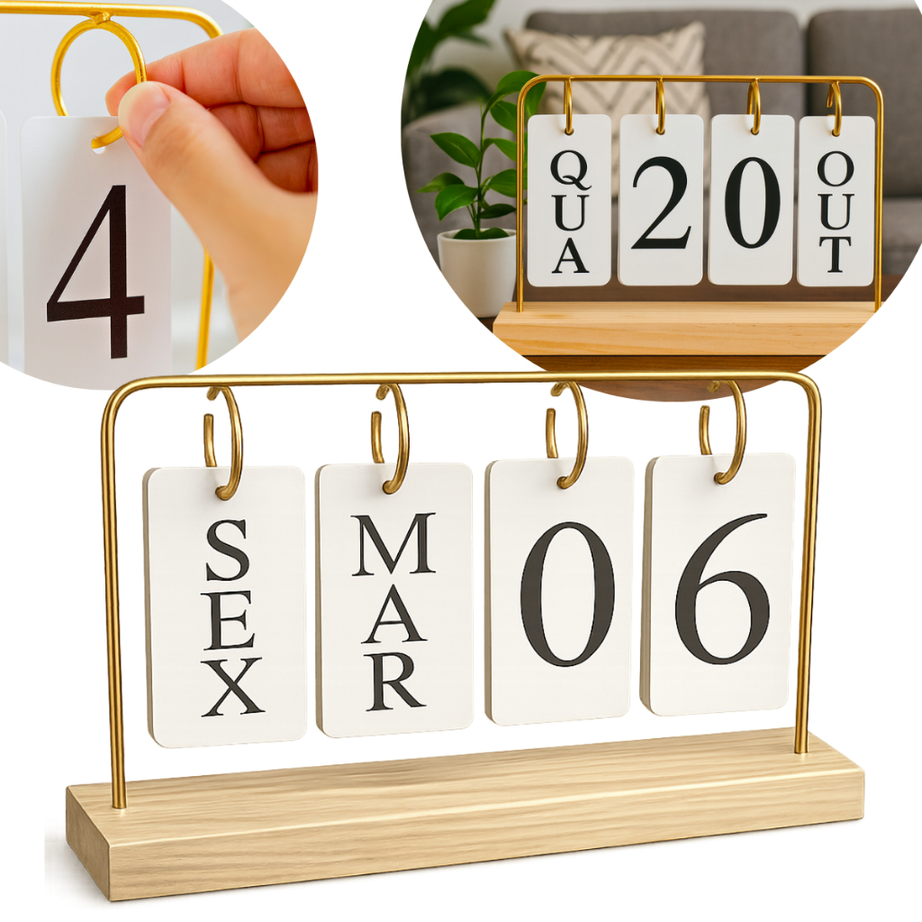 Calendário De Mesa Decorativo Com Plaquinhas Dour