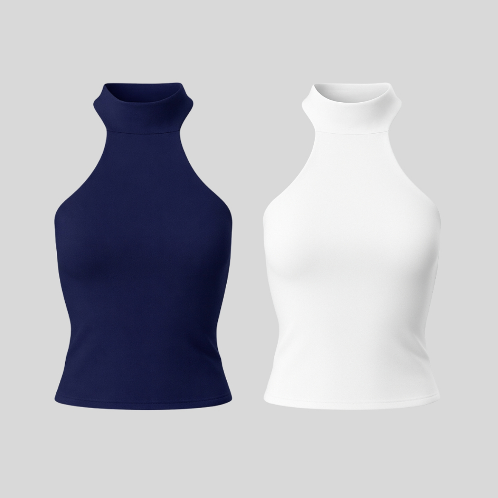 Kit 2 Blusas Femininas Básicas Gola Alta Halter C