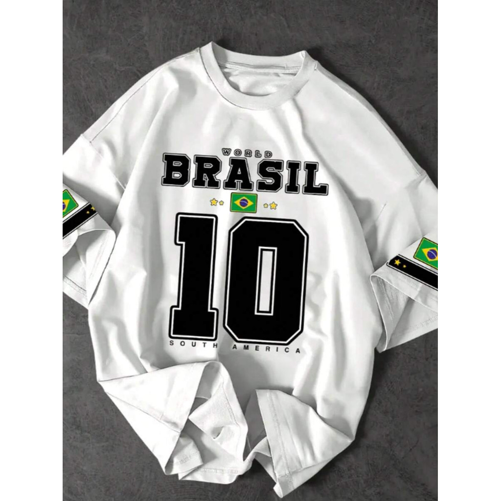 Camiseta Casual Masculina Básica Estampa BRASIL e