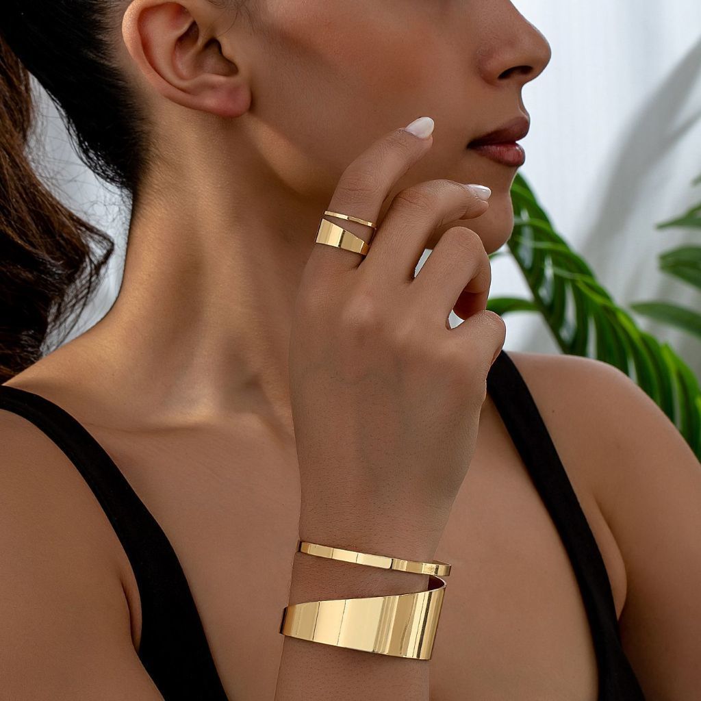 Kit 2 Conjunto Bracelete e Anel Design Aberto Banh