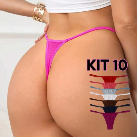 Kit 10 Calcinhas Fio Dental Microfibra com Regulag
