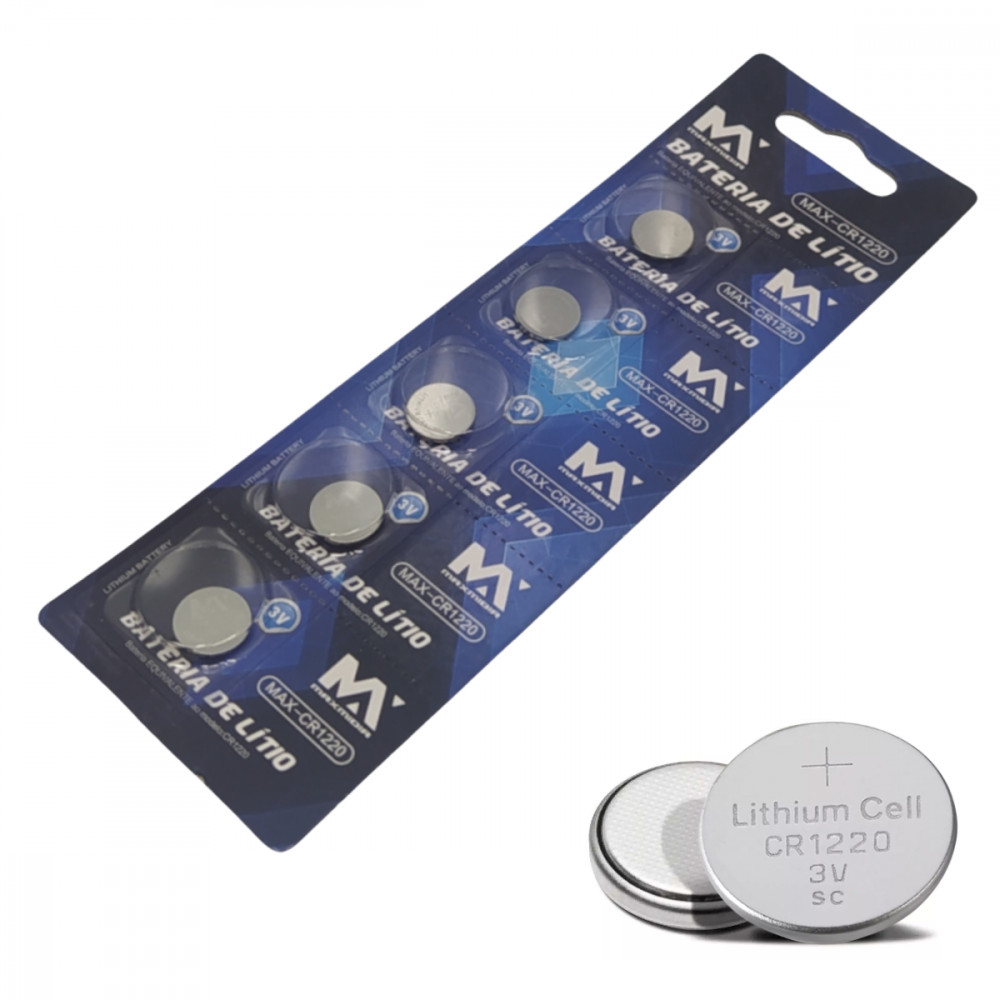 Kit 5 Baterias CR1220 3V Lítio Maxmidia | Alta Du
