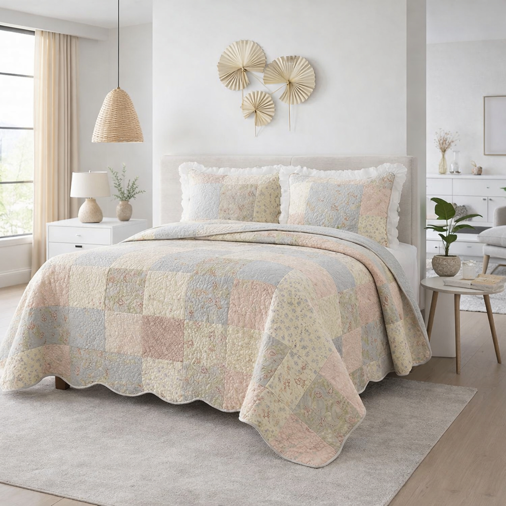 Colcha Queen Cobre Leito Estampado Patchwork Cama 