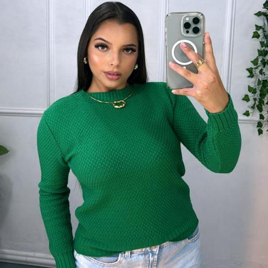 Blusa de Frio Tricô Feminina Modal Ponto Relevo M