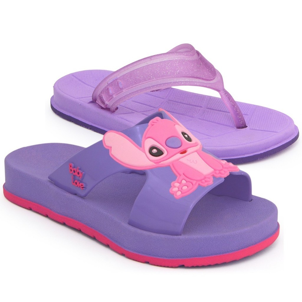 Kit Sandália Chinelo Infantil Stitch Feminino Pro