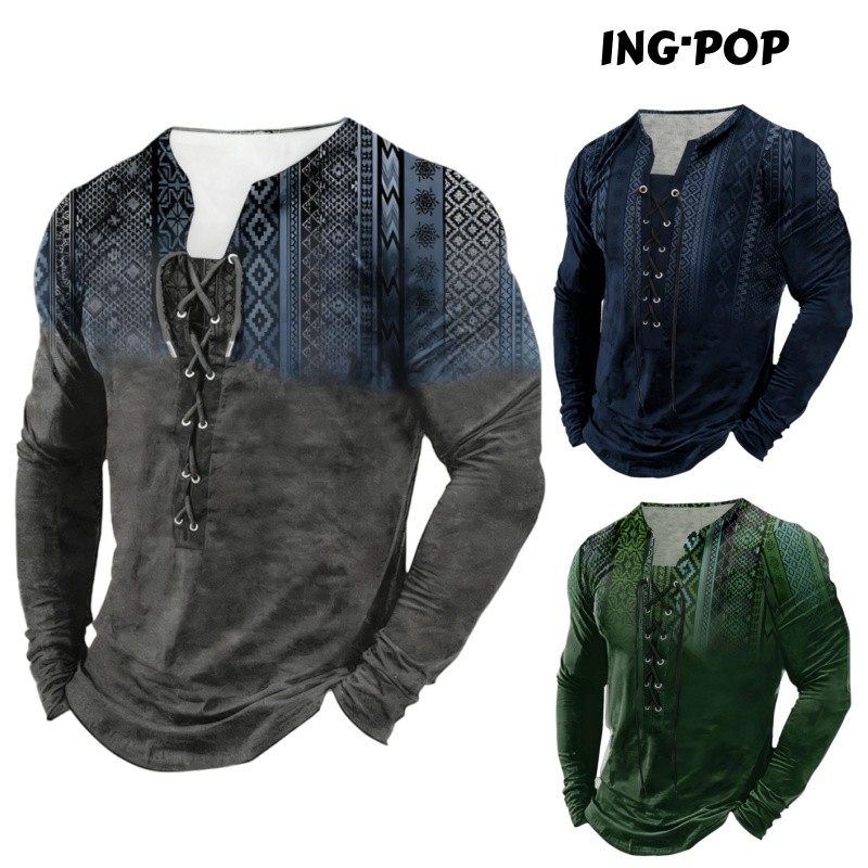 Camisa Henley De Manga Comprida Casual Vintage Par