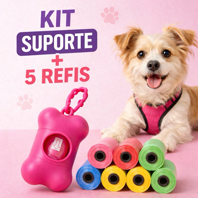 Kit Cata Caca Cachorro com Suporte + 5 Refis (75 S