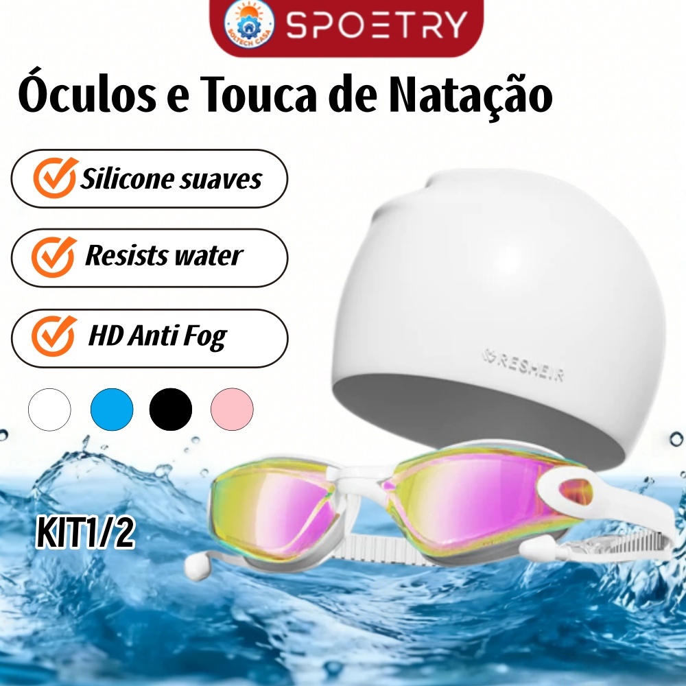 Kit Óculos e Touca de Natação Adulto Antiembaç