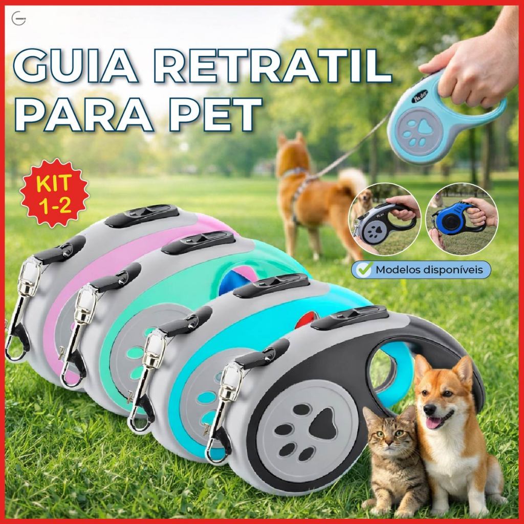Coleira Guia Retrátil 3/5 Metros Pets Cachorro C�