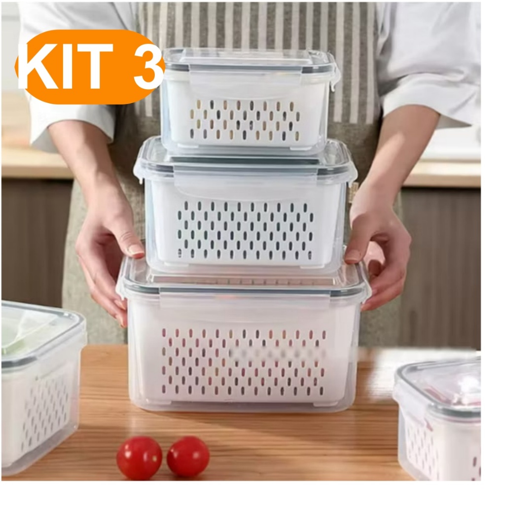 Kit 3 potes herméticos com tampa de vedação seg