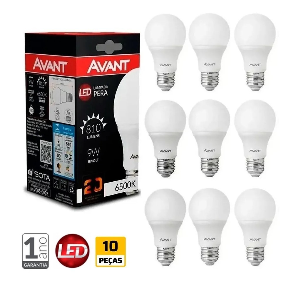 Kit com 10 Lâmpadas Led 9W Bivolt Branco Frio 650