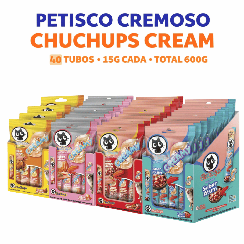 Petisco Gato Chuchups Cream 40x15g Sabores Atum, S