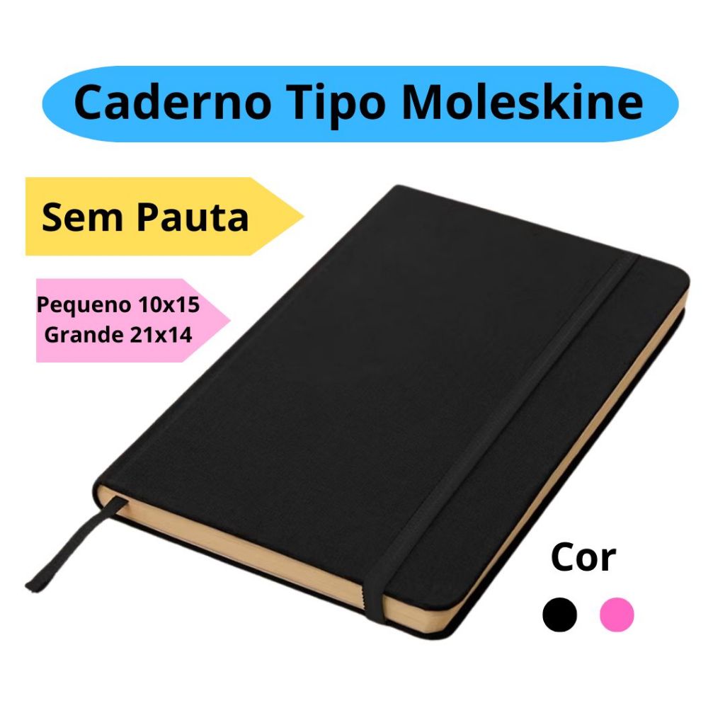 Caderno Pequeno ou Grande Tipo Moleskine 21x14cm  
