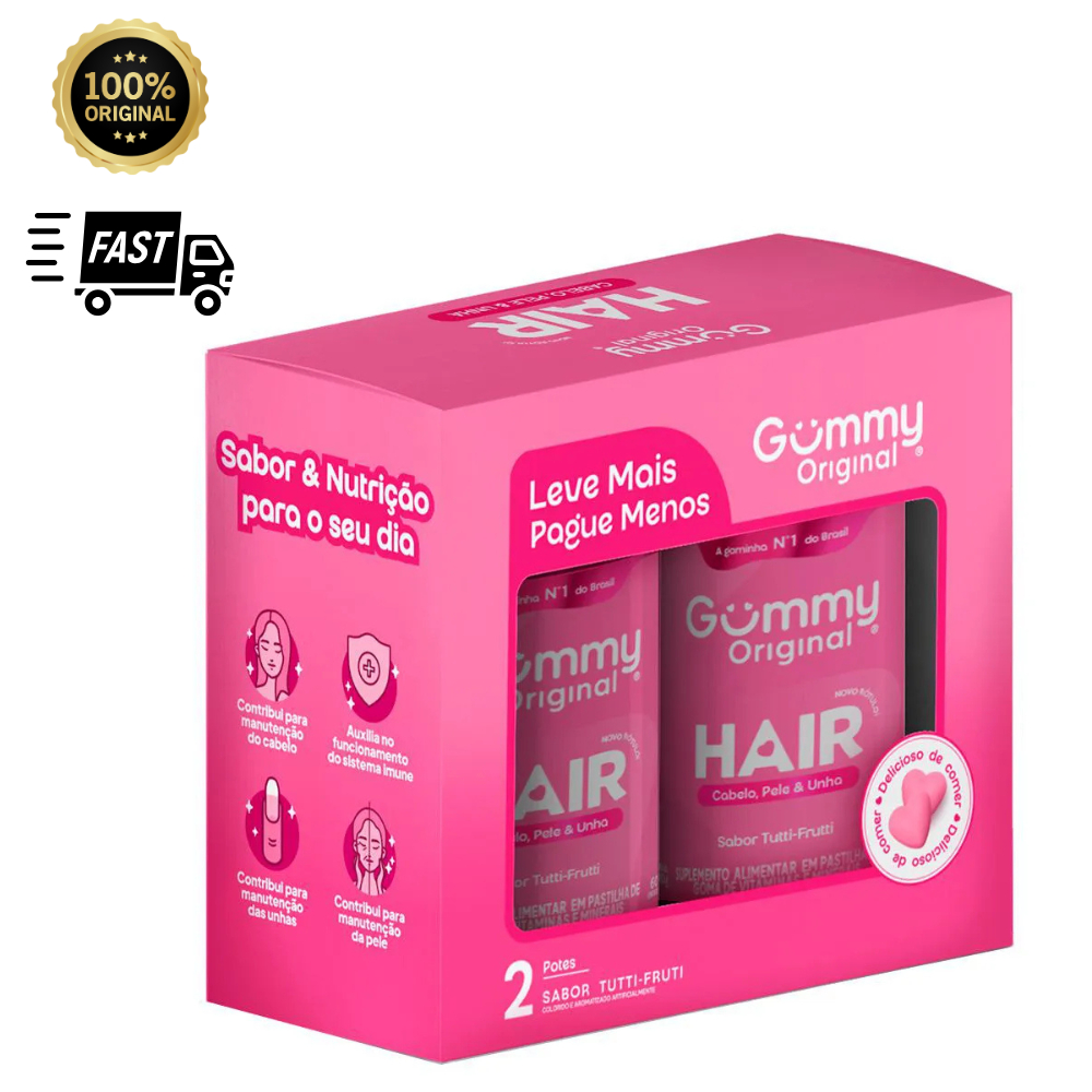 Gummy Hair 120 Gomas 2 Potes 60 Cada Tutti Frutti 