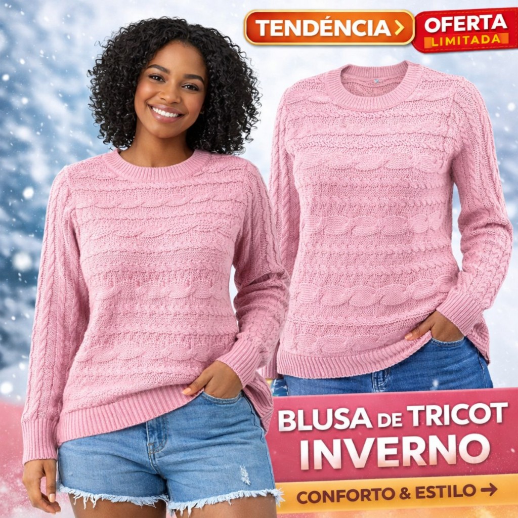 Blusa De Frio Feminina Tricô Trançado Lã Premiu