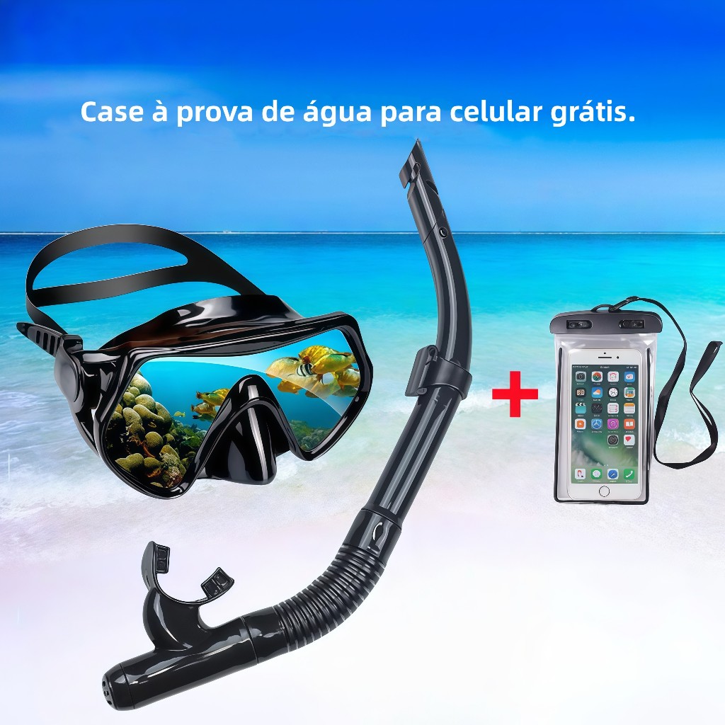 Kit Máscara Mergulho Snorkel Óculos Respirador P