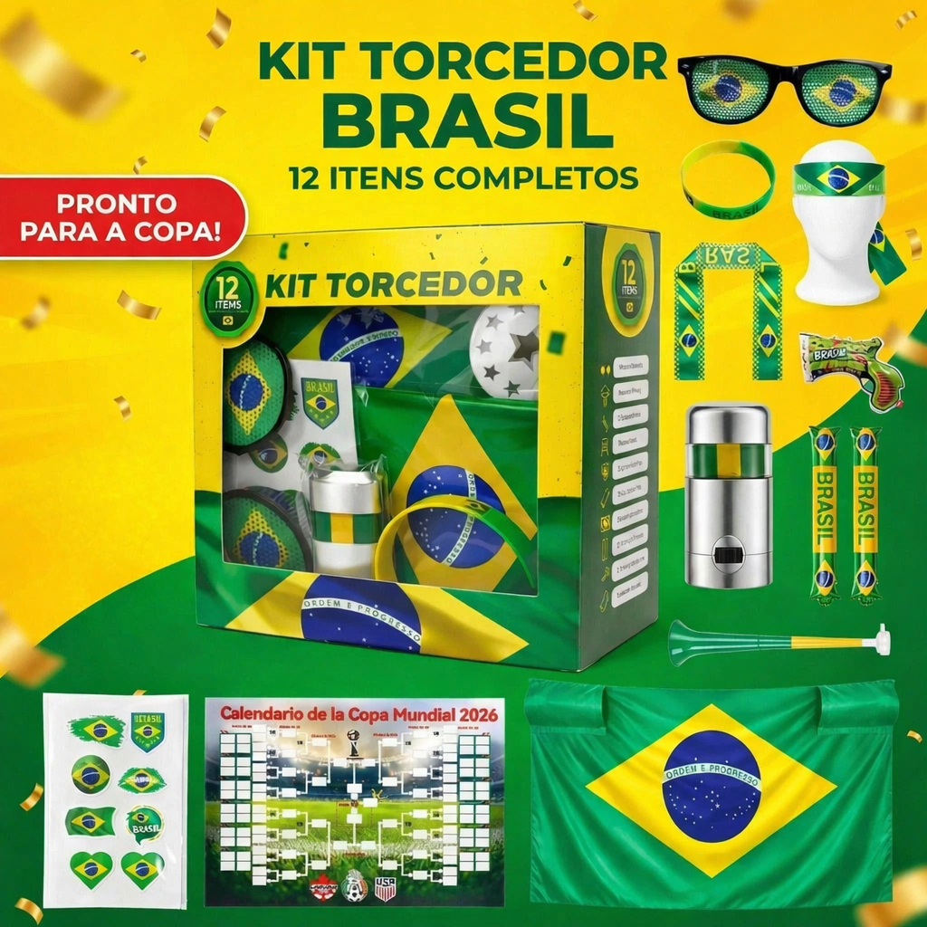 Kit Torcida Brasil Kit 12 peças Torcedor Bandeira