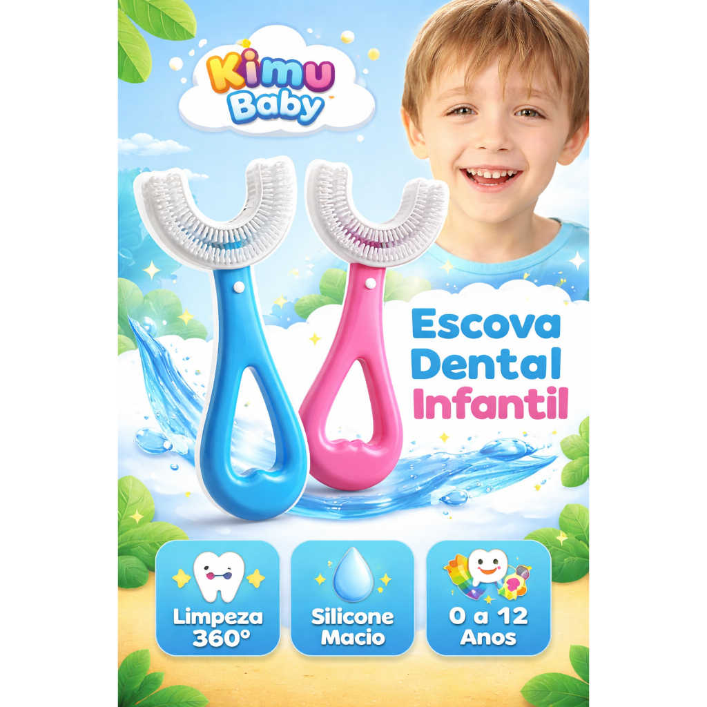 Escova de Dentes Infantil U 360° com Limpeza Comp