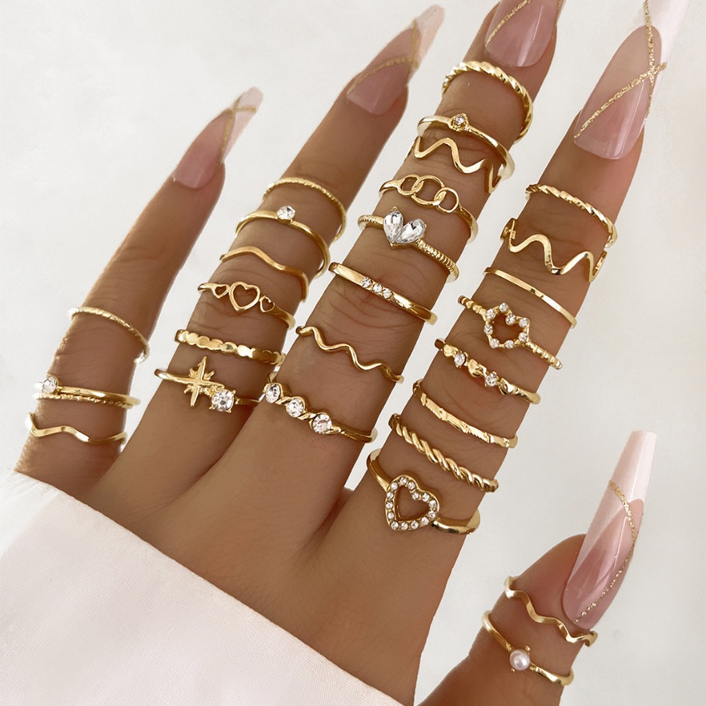 Conjunto 28 Anéis Femininos Dourado Prata Coraç�