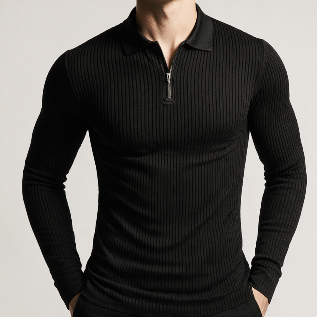Camiseta Polo Canelada Manga longa Com Ziper Mascu