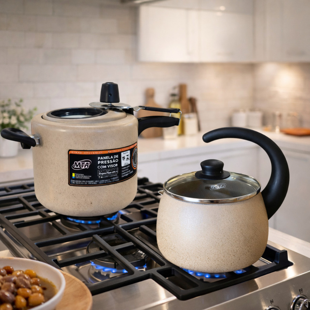 Panela De Pressão 4,5L Com Visor Mais Chaleira 2