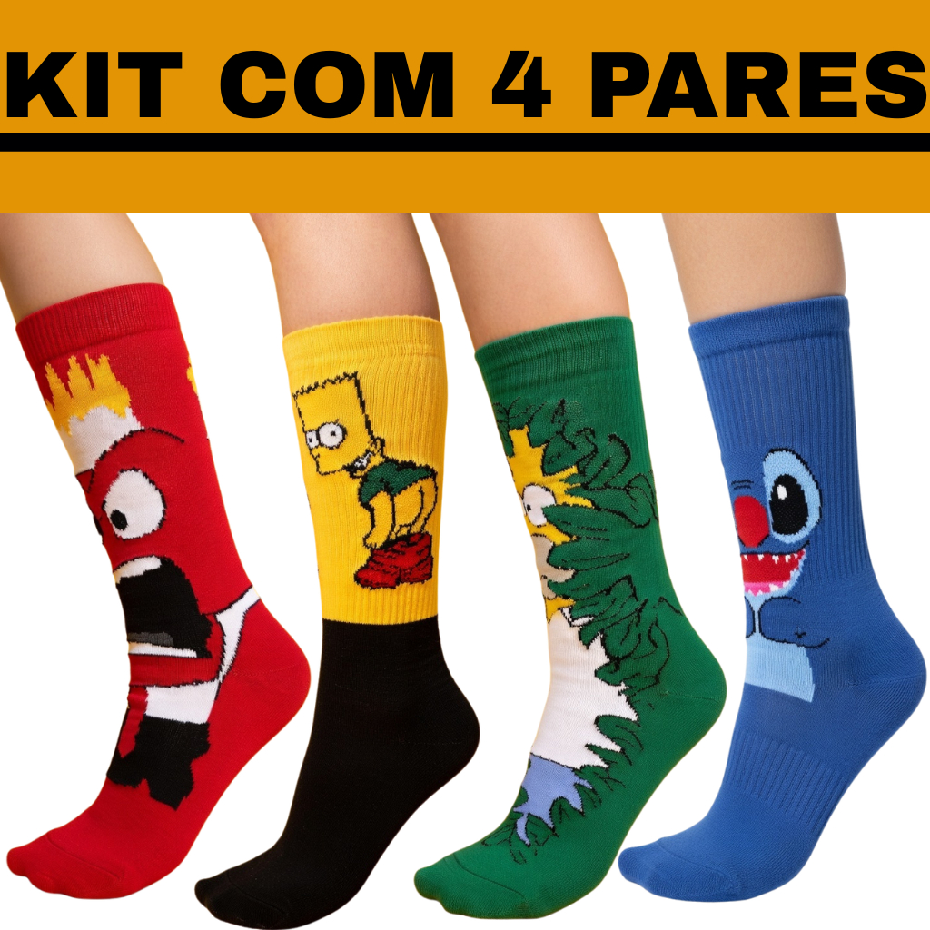 Kit 4 Pares de Meias | PERSONAGENS | Unissex  Conf