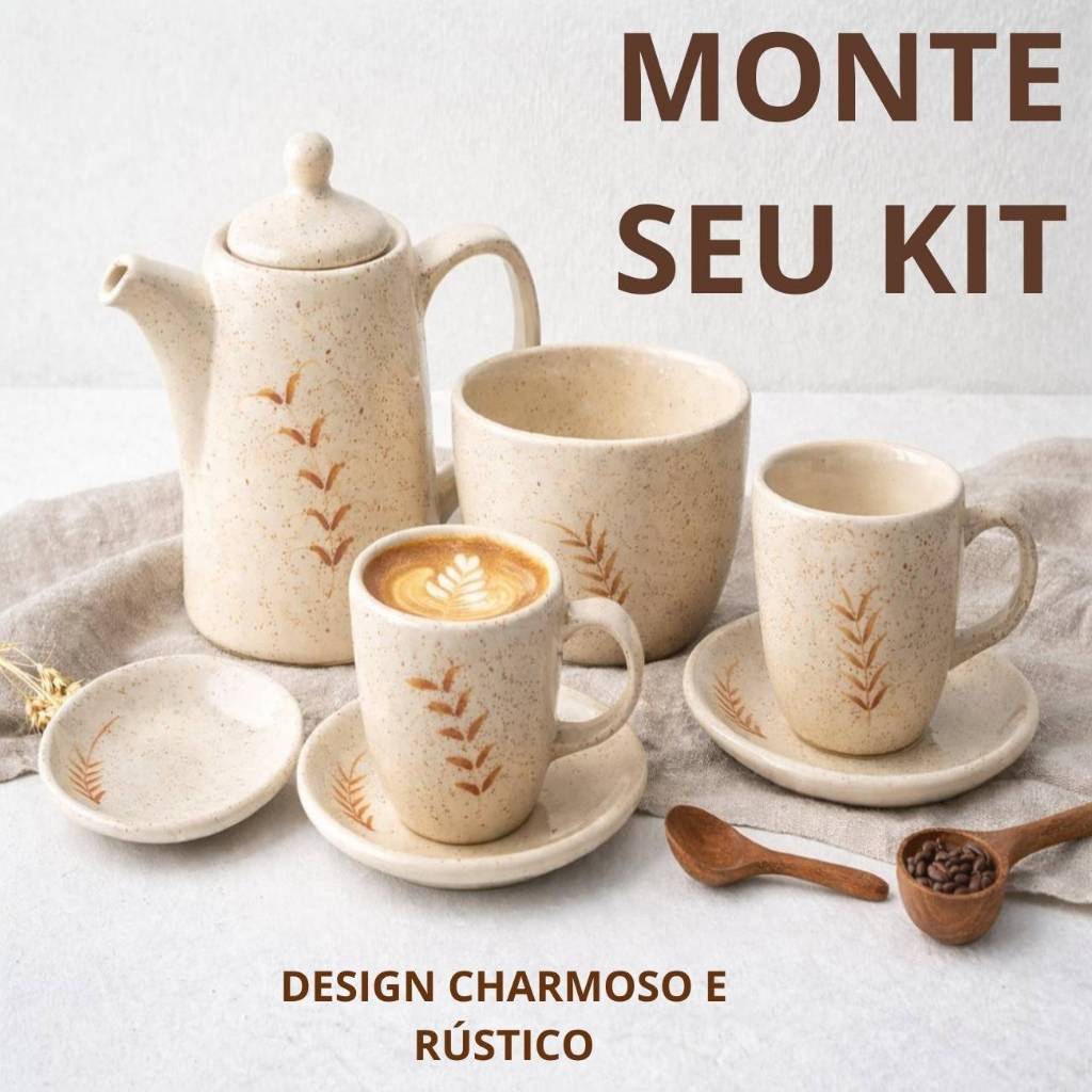 Kit Café Cerâmica Completo Bule Xícaras Pires J