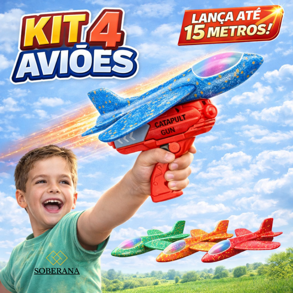 Kit 2 / 4 Avião Lançador Com Luz Colorido Catapu