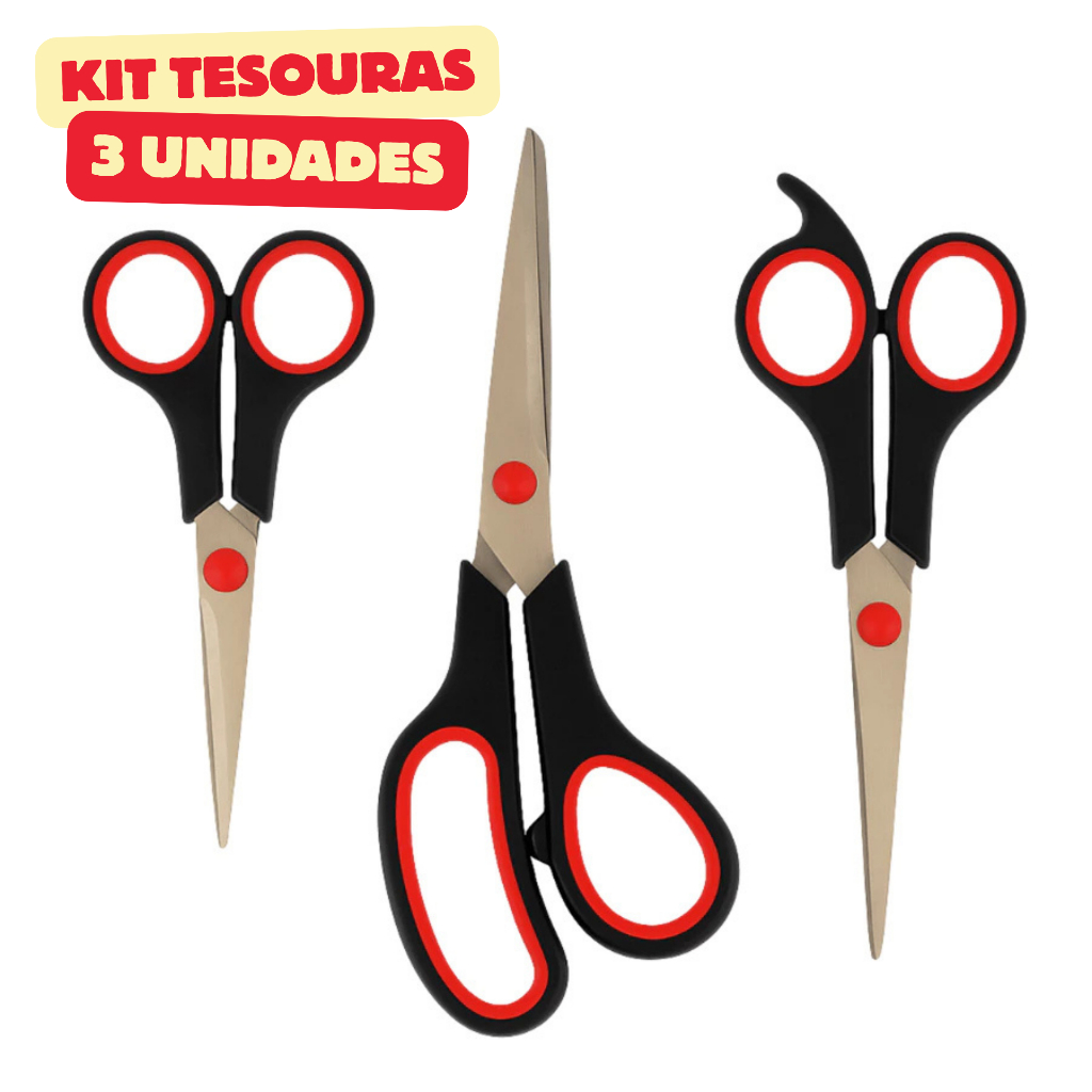 Kit 3 Tesouras Aço Inox Costura Corte Profissiona