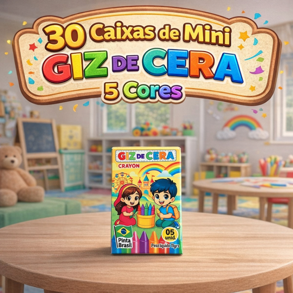 30 Cx Mini Giz de Cera 5 Cores P/ Kit Festa Infant